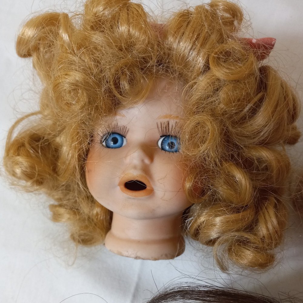 Three Porcelain Doll Heads One set of Hands and Feet - Picture 5 of 5